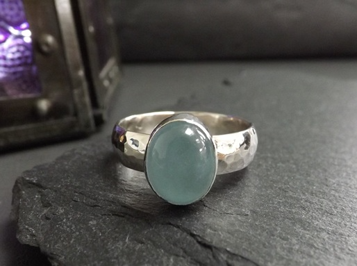 Aquamarine Hammered Silver RIng