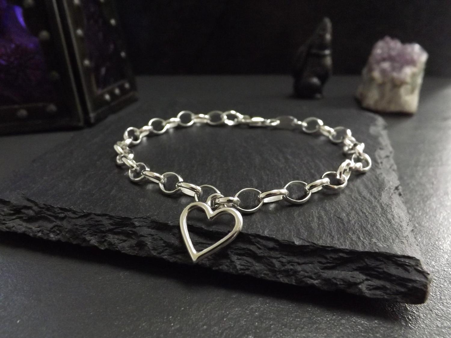 Open Heart Silver Charm Bracelet