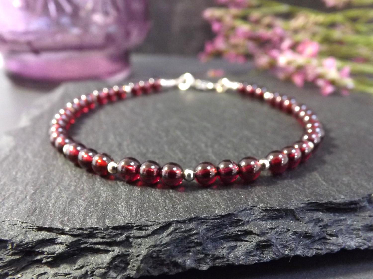 Garnet Silver Bead Bracelet