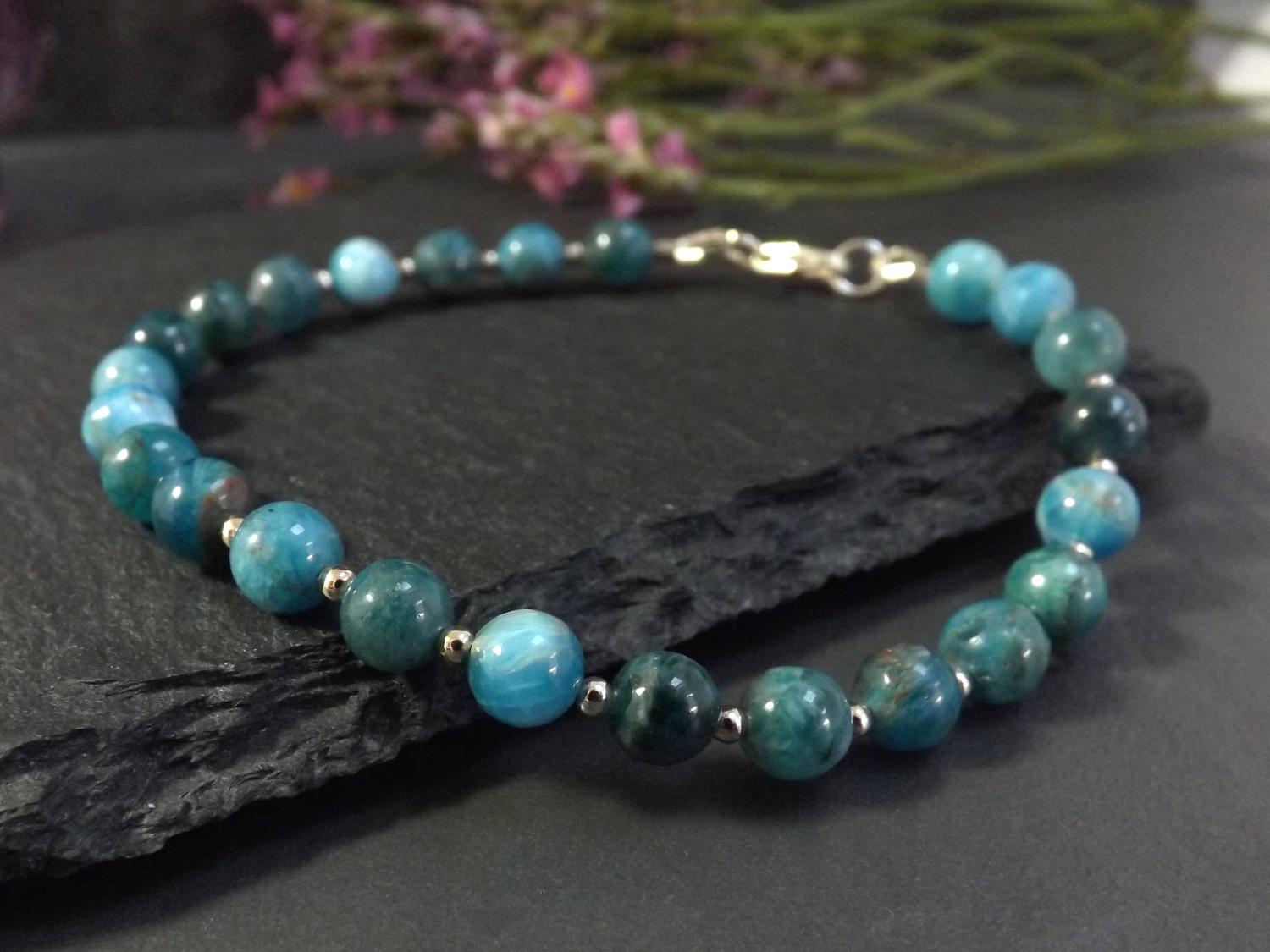 Apatite Silver Bead Bracelet