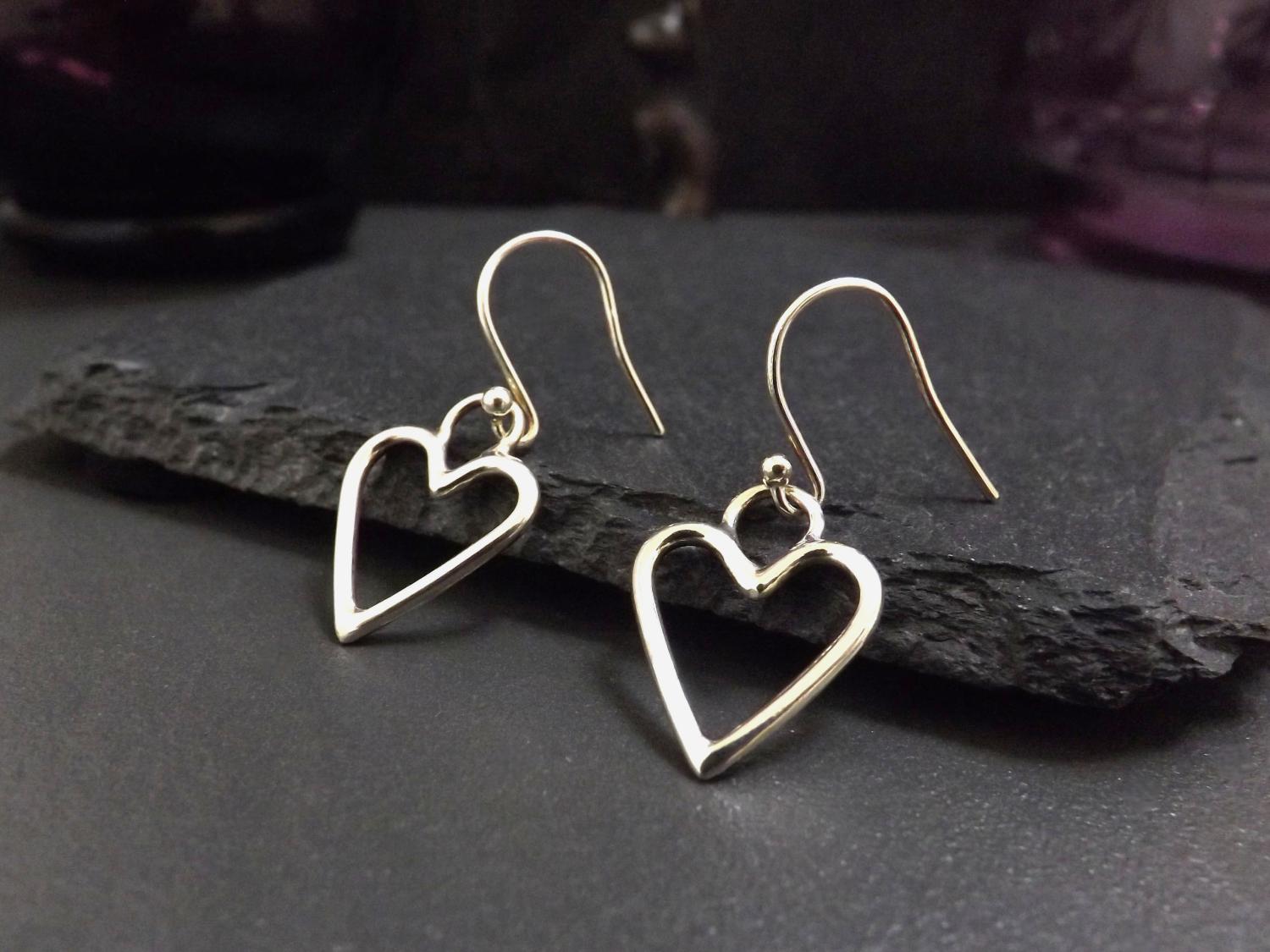 Open Heart Silver Dangly Earrings