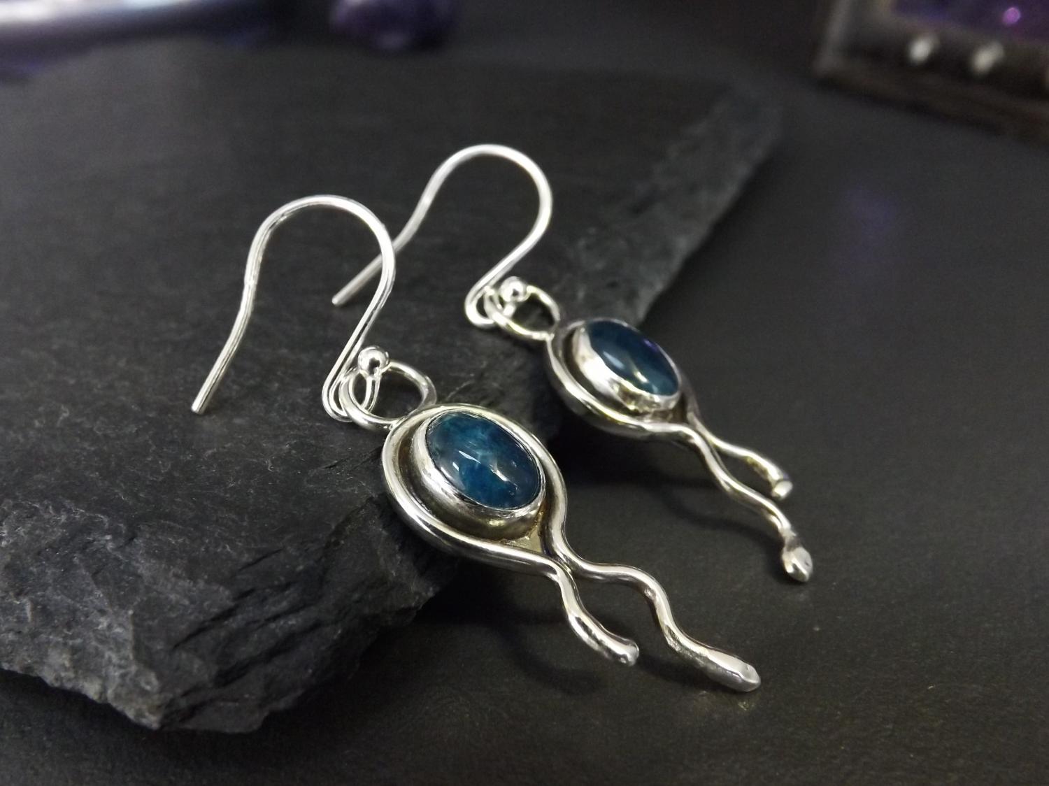 Apatite Nouveau Organic Silver Dangly Earrings