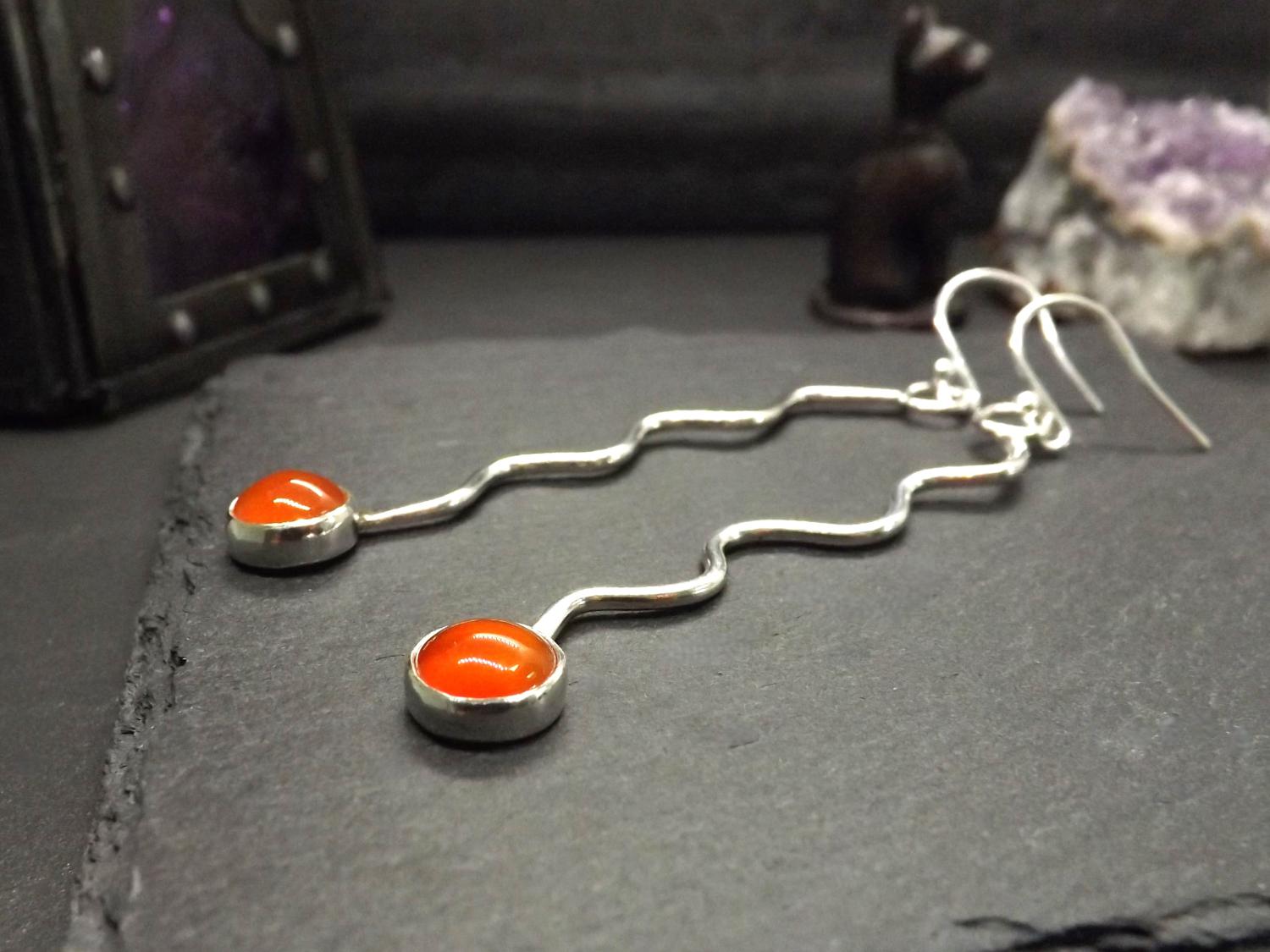 Carnelian Wavy Dangly Earrings