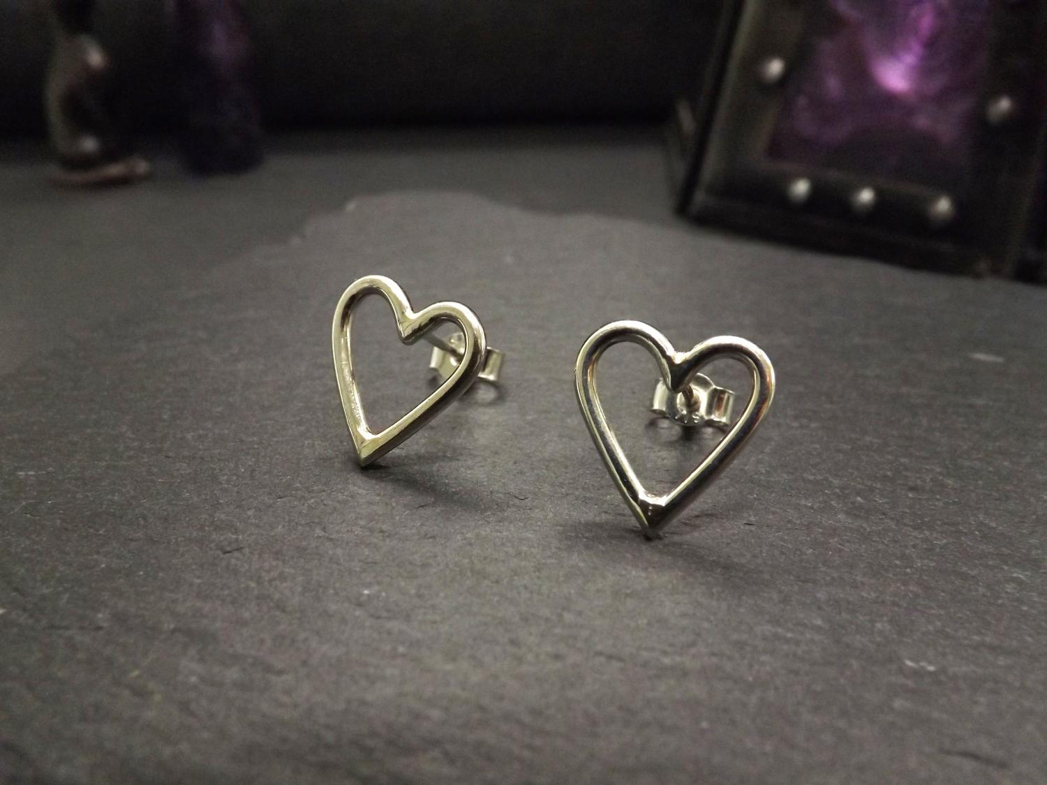 Open Heart Silver Stud Earrings