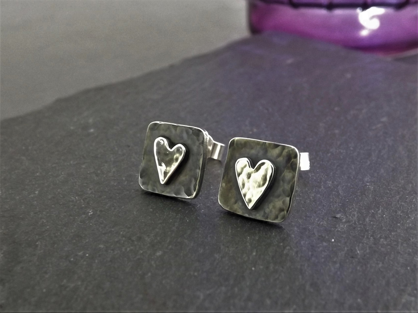 Silver Heart Square Stud Earrings