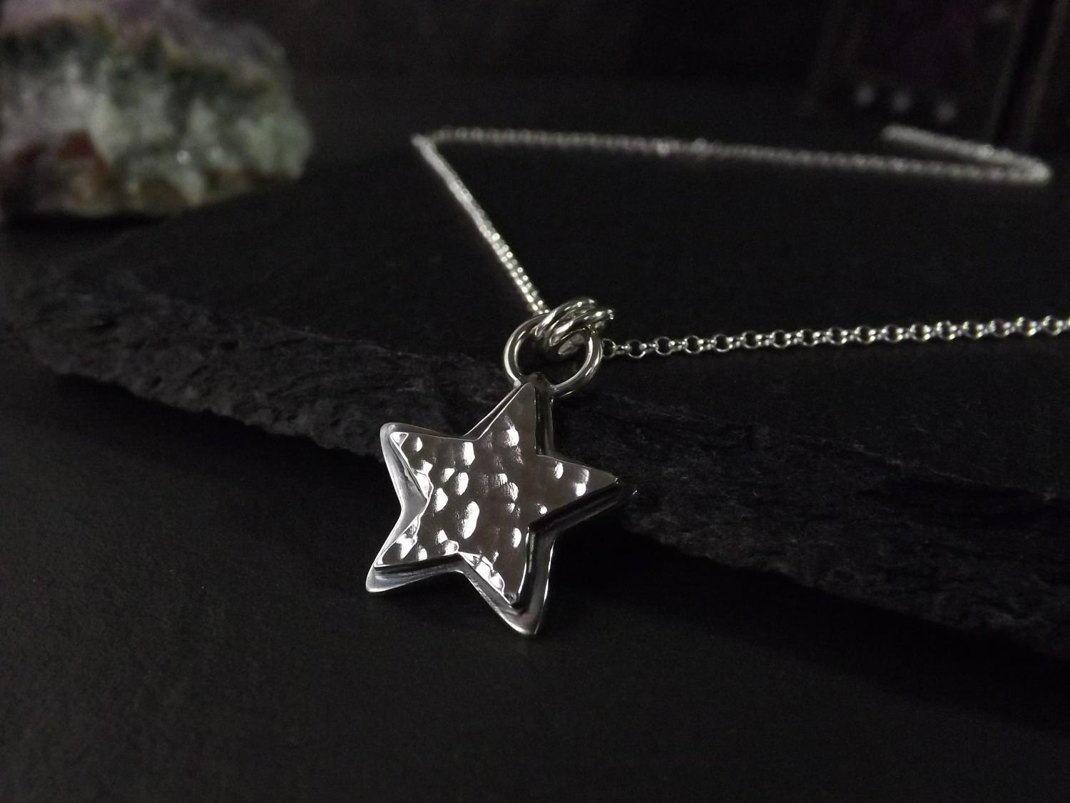 Hammered Star Silver Pendant Necklace