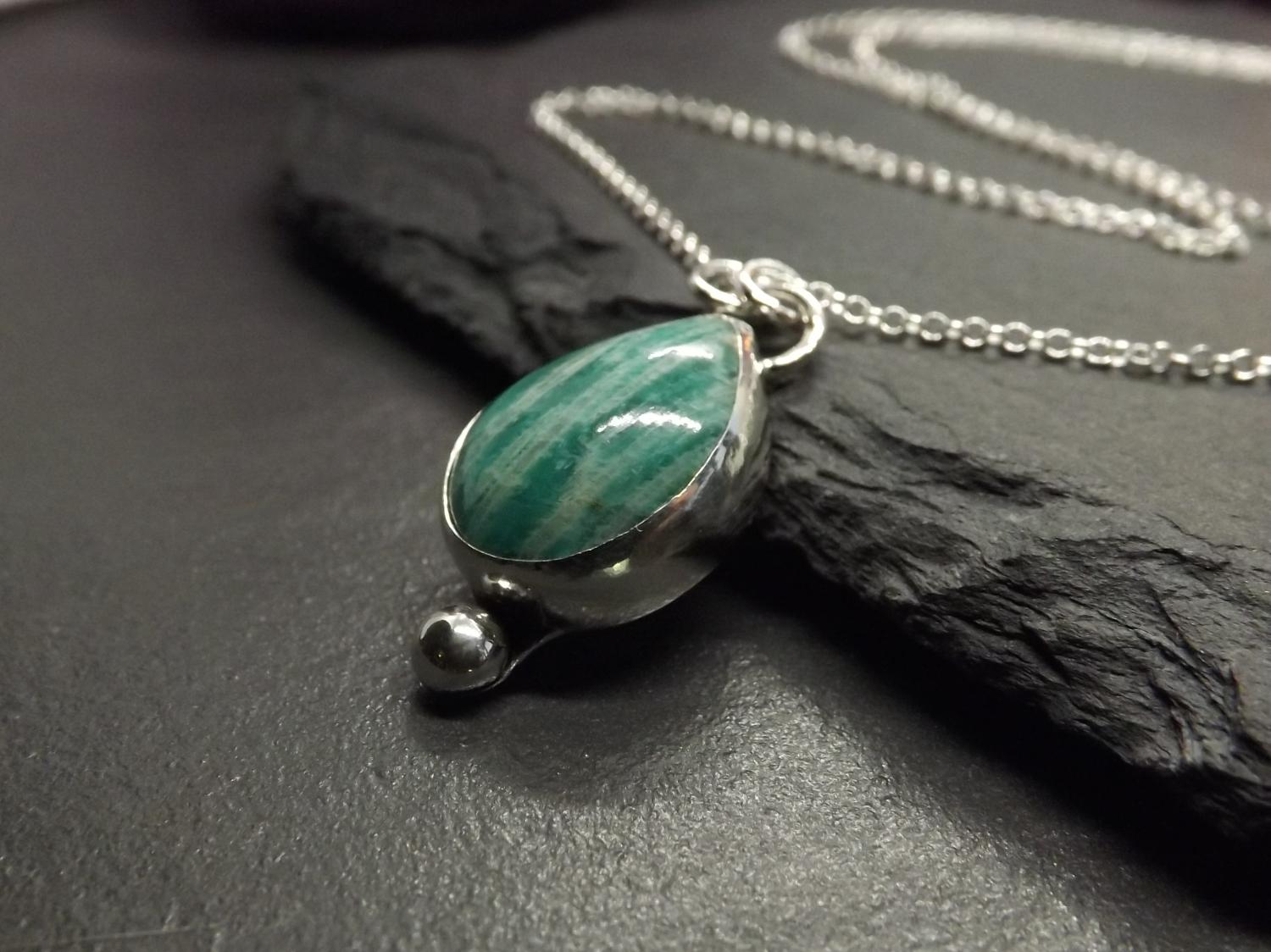 Amazonite Teardrop Silver Pendant Necklace