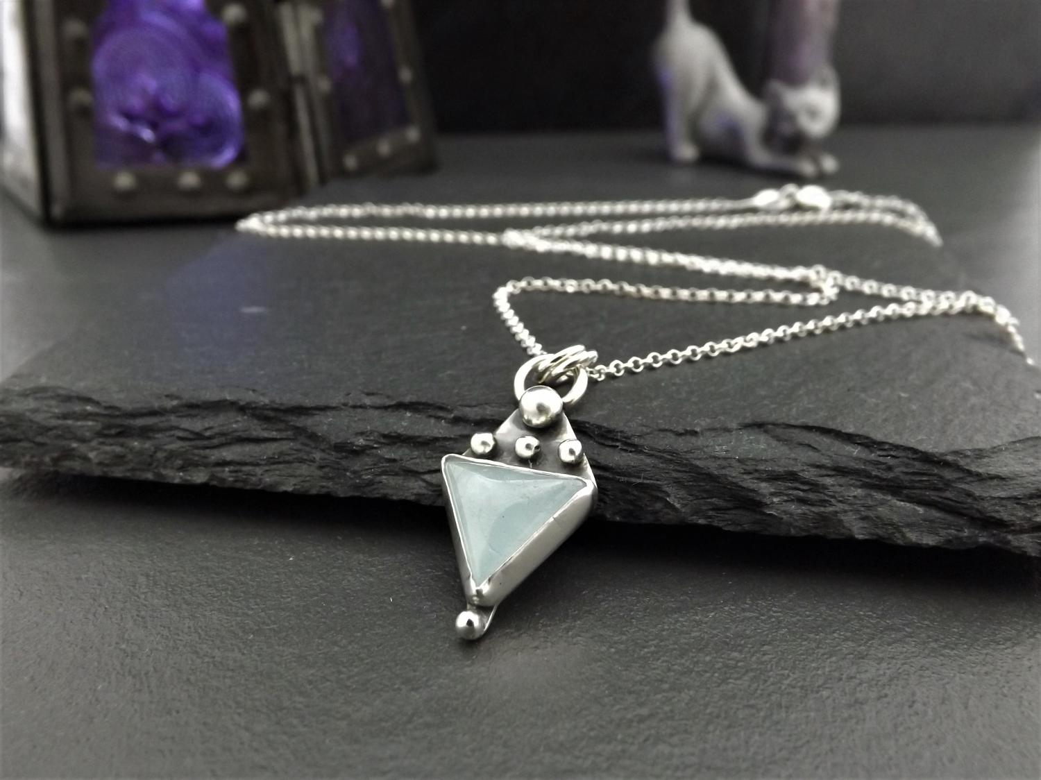 Triangle Aquamarine Silver Pendant Necklace