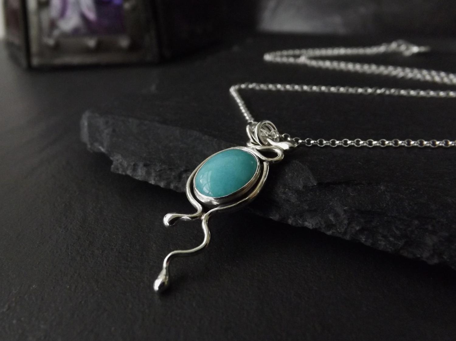 Amazonite Asymmetric Silver Pendant Necklace