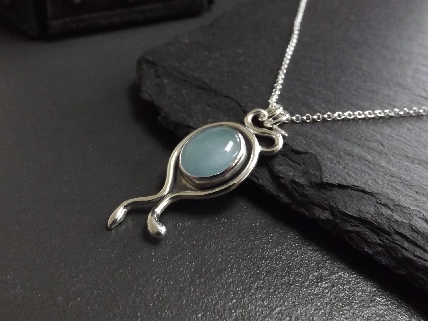 Aquamarine Asymmetric Silver Pendant Necklace