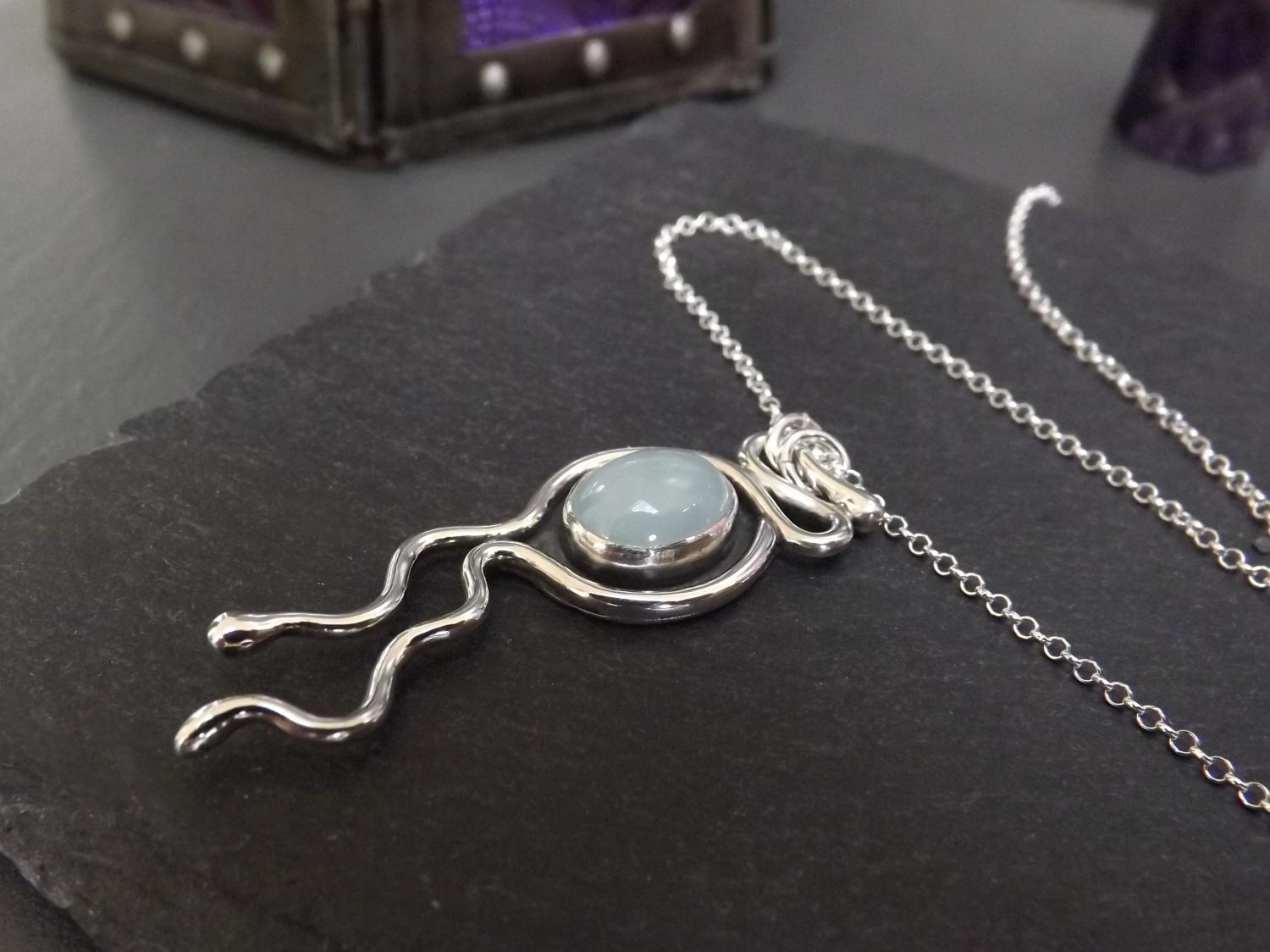 Aquamarine Nouveau Organic Silver Pendant Necklace