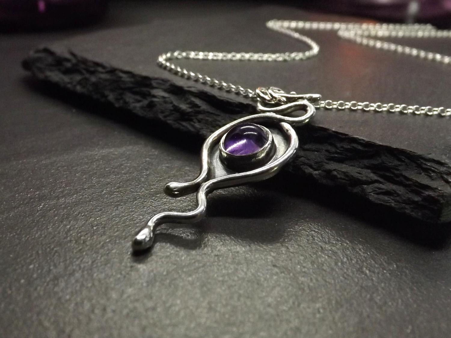 Amethyst Asymmetric Silver Pendant Necklace