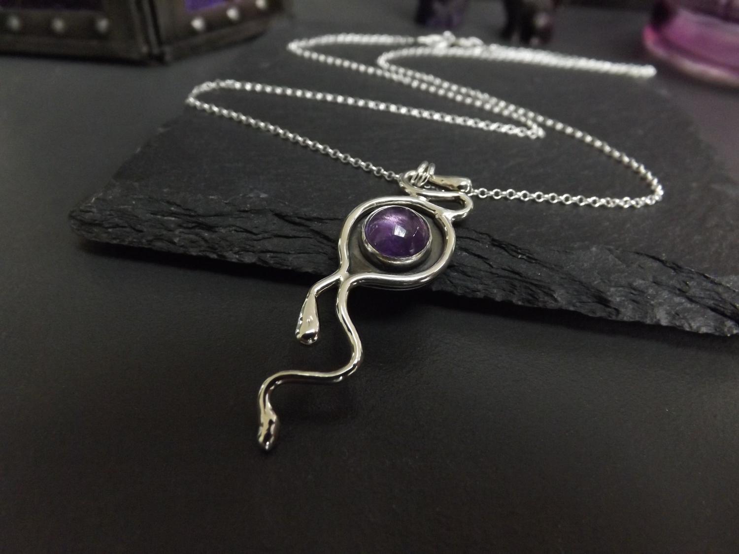 Amethyst Nouveau Organic Silver Pendant Necklace