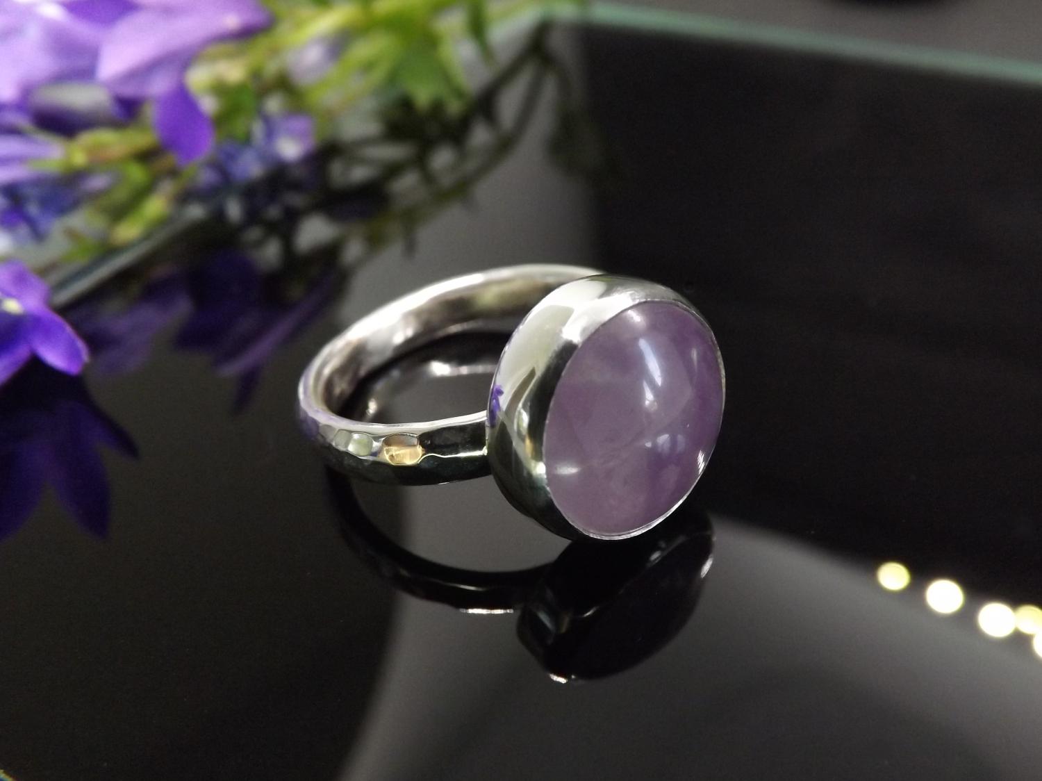 Lavender Amethyst Hammered Silver Ring, size M