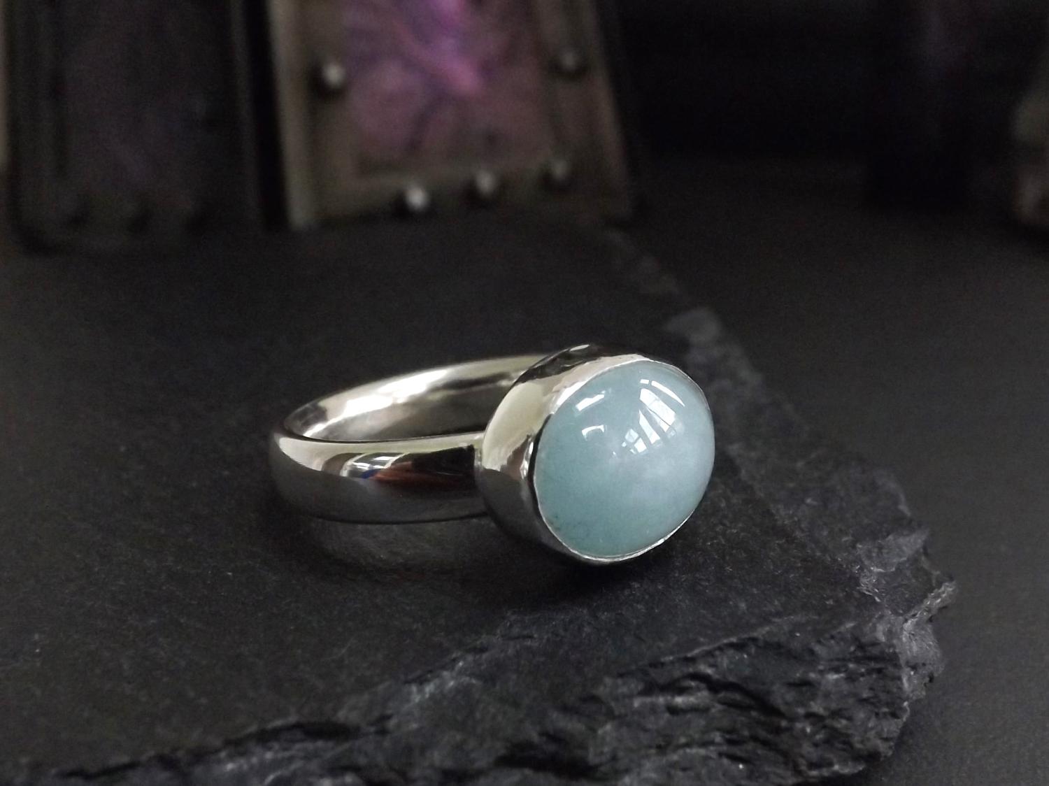 Aquamarine Chunky Silver Ring, size O