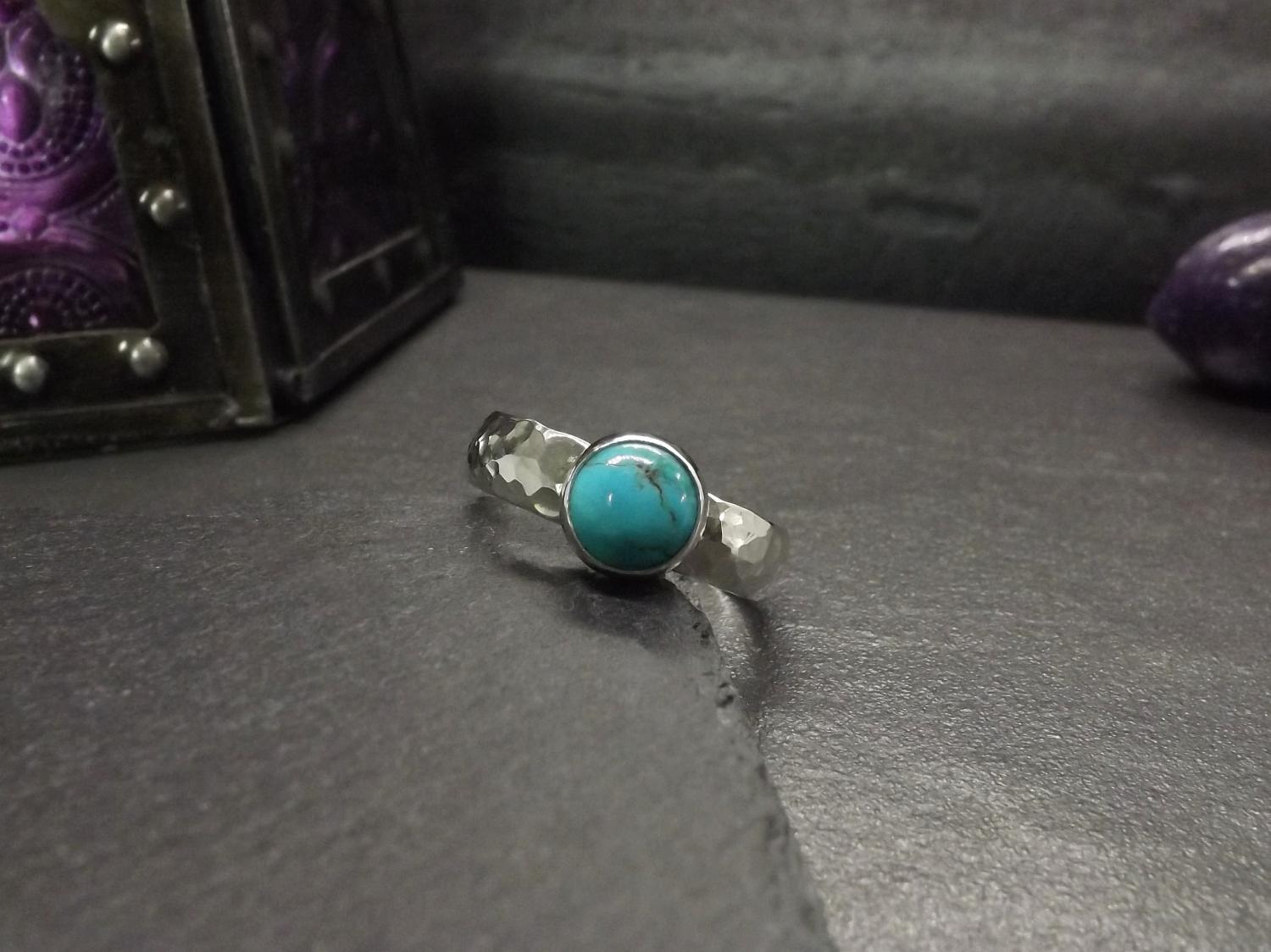 Turquoise Hammered Silver Ring size V